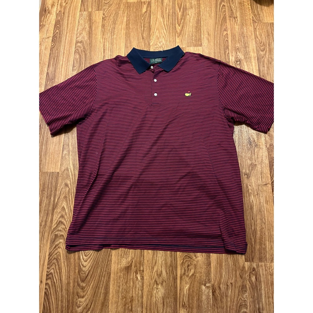 Amen Corner Golf‎ Polo Shirt Men 2XL Burgundy Stripe Masters Logo Short Sleeve